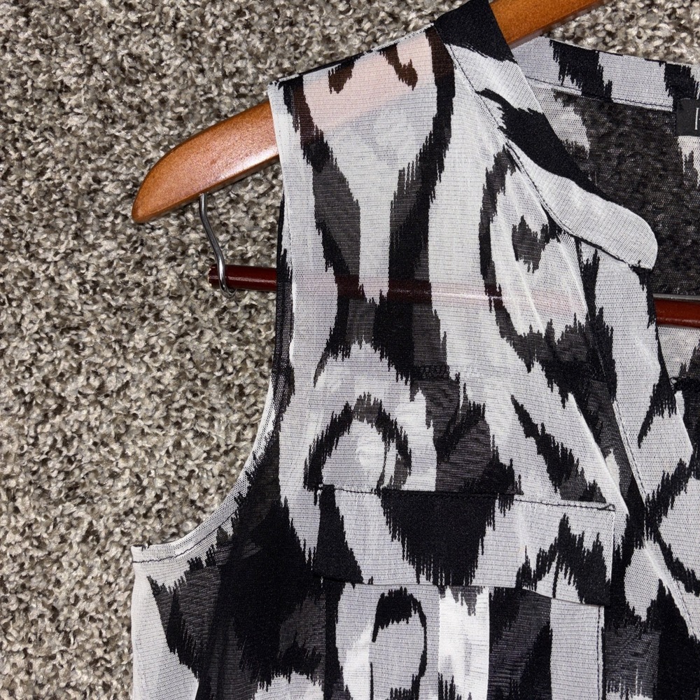 International Concepts Duster Dress Womens S Black White Semi Sheer Cover up EUC - Picture 4 of 8